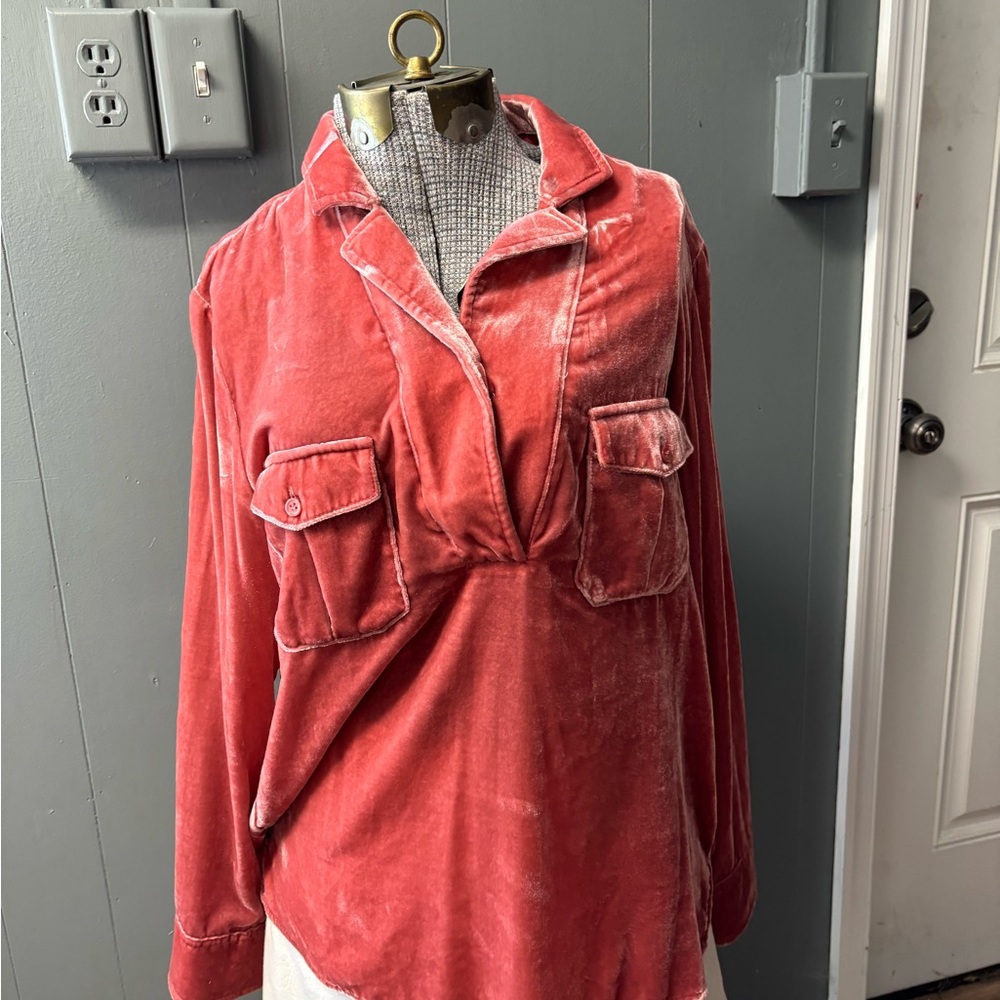 Jcrew coral velvet shirt